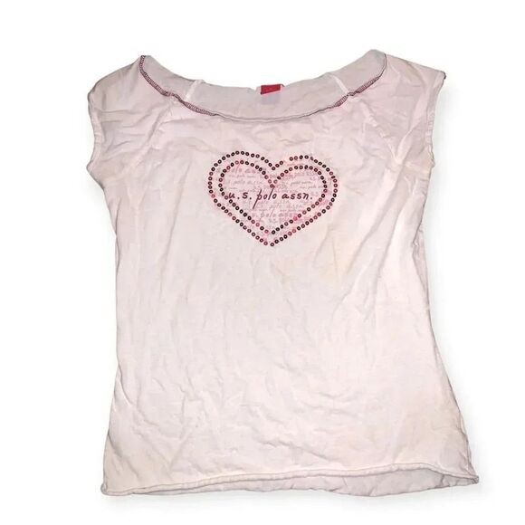 Us polo assn vintage y2k heart sequin baby tee - Picture 1 of 2